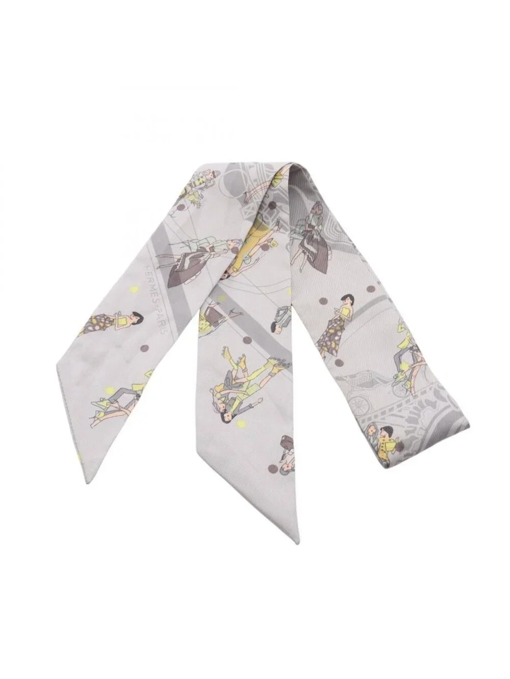 Hermes Scarf Twilly Ex Libris les Parisienne Ribbon Gray Silk